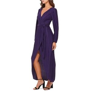 GUESS Women's Pleated Woven Faux-Wrap Maxi Dress, Purple,‎ Size 4
